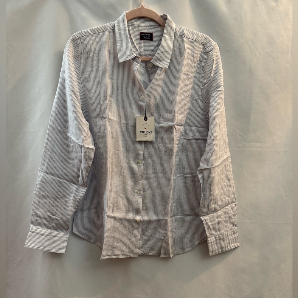 Untuckit Angelen Long Sleeve Button Down Shirt Black & White Vertical Stripe
